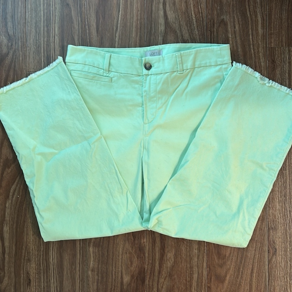 LOFT Outlet Lime Green Slim Wide Leg Pants Raw Hem Sz 6